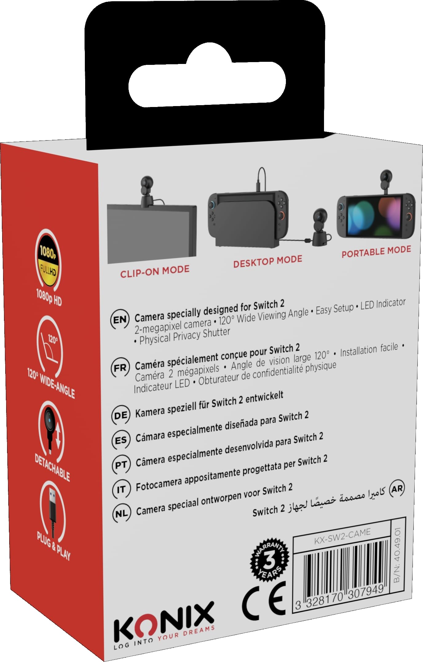 Konix Accessory packs fotocamera Switch 2 nera 1080p 120°