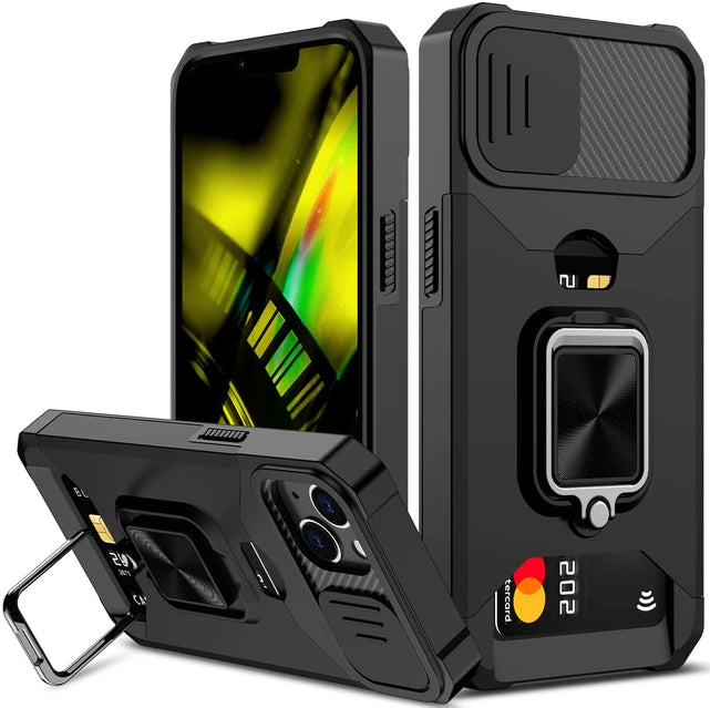 Redpepper iPhone 14 Custodia Nera Cover Camera Stand Anello