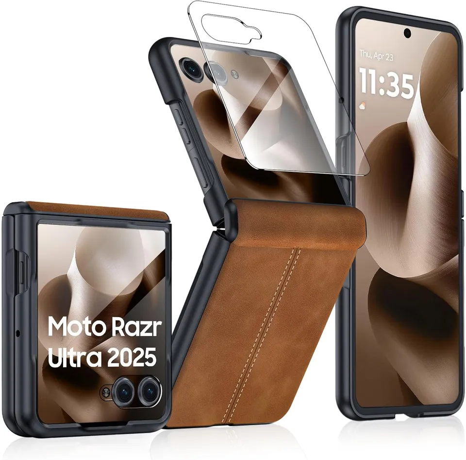 Redpepper Razr Ultra 2025 cover pelle marrone con vetro