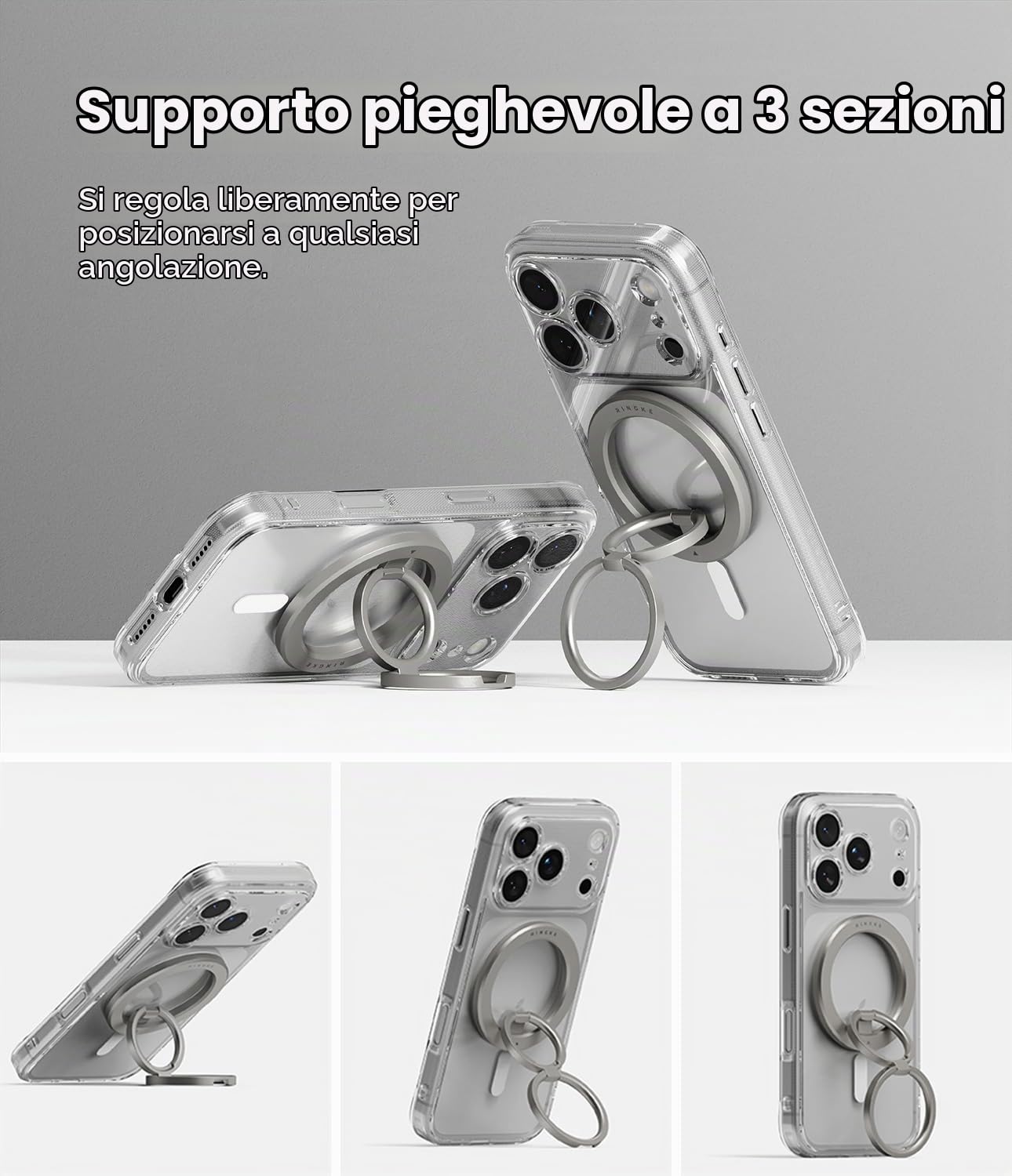 Ringke Ring Anello Magnetico Smartphone Argento Stand Presa N52