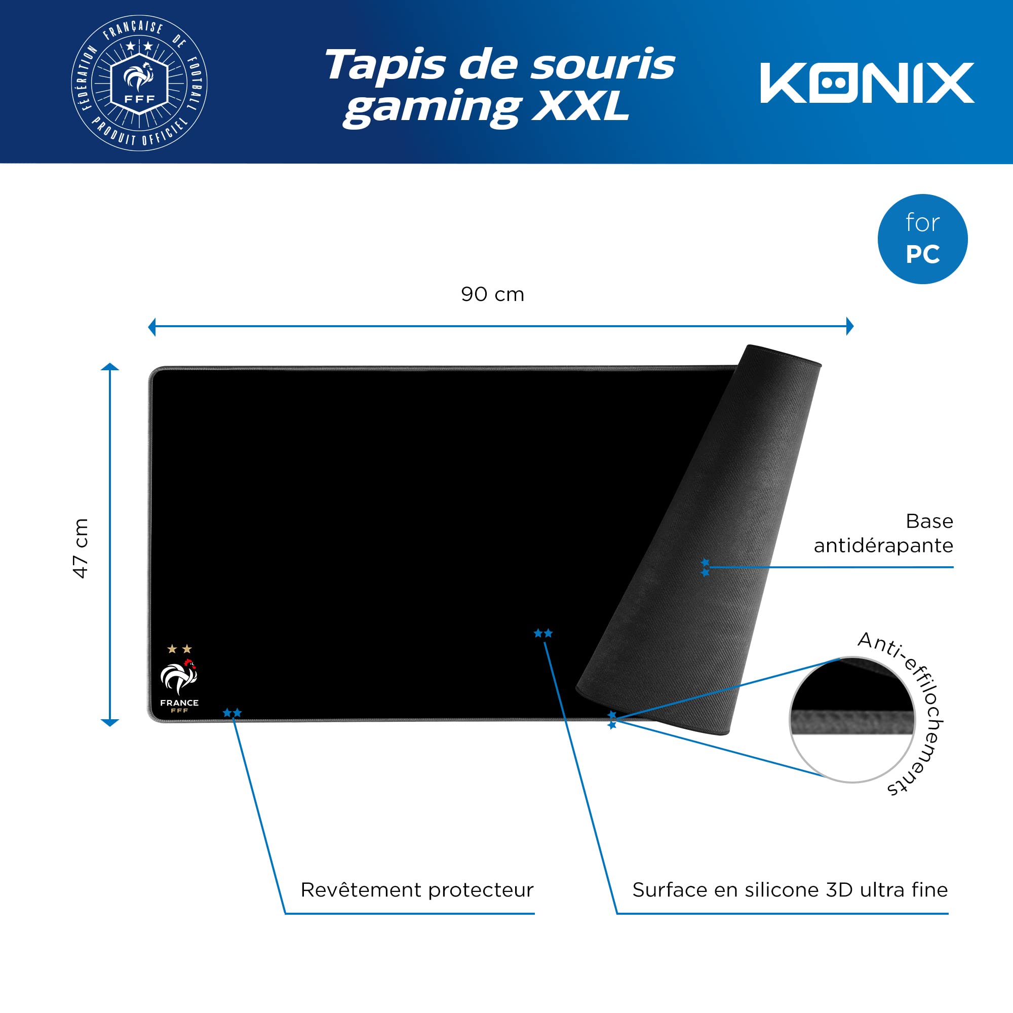 Konix FFF Tappetino Mouse XXL 90x46 Nero Gaming
