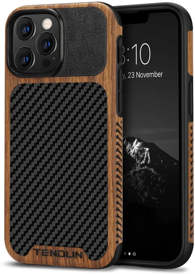 Redpepper Apple Cases iPhone 13 Pro Cover Legno Carbonio Pelle