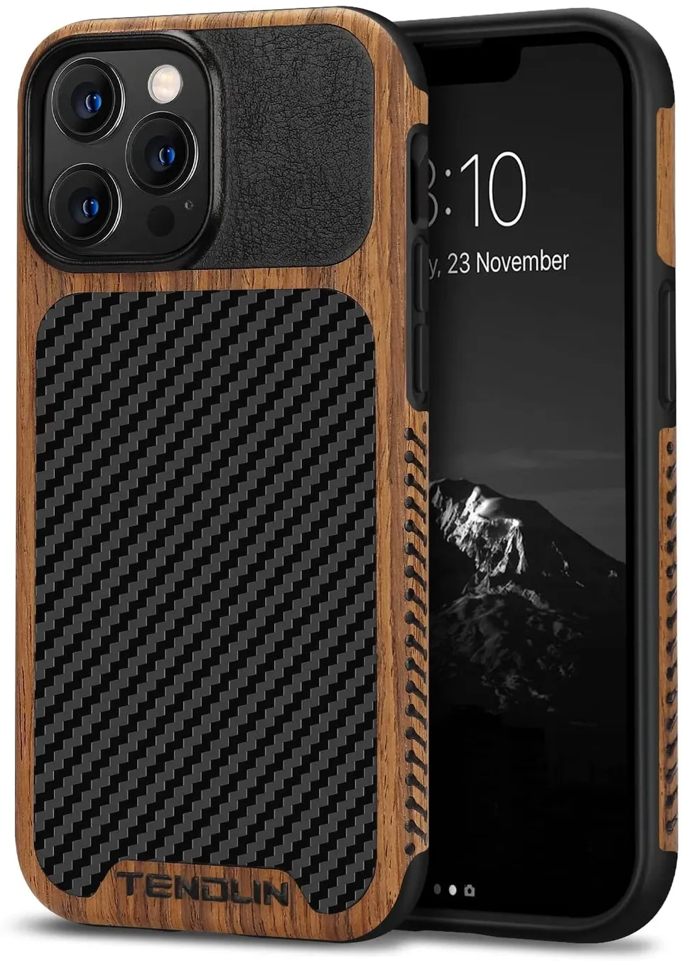 Redpepper Apple Cases iPhone 13 Pro Cover Legno Carbonio Pelle