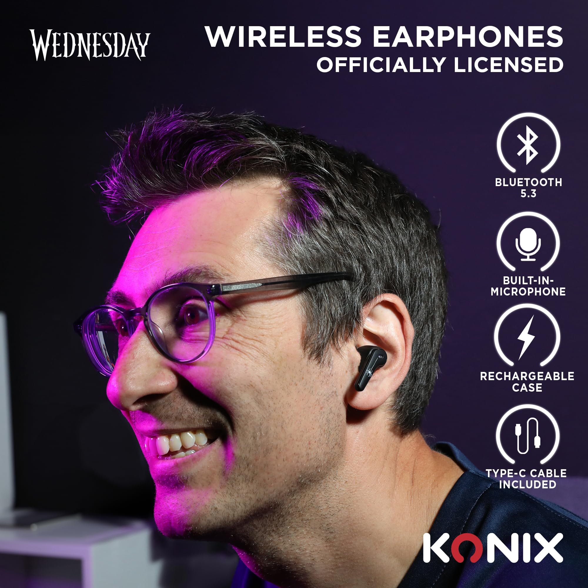 Konix Mercoledì Auricolari wireless neri IPX4