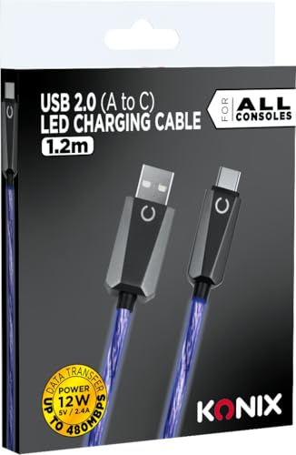Konix cavo USB A-C blu 1,2 m LED ricarica 12W PS5