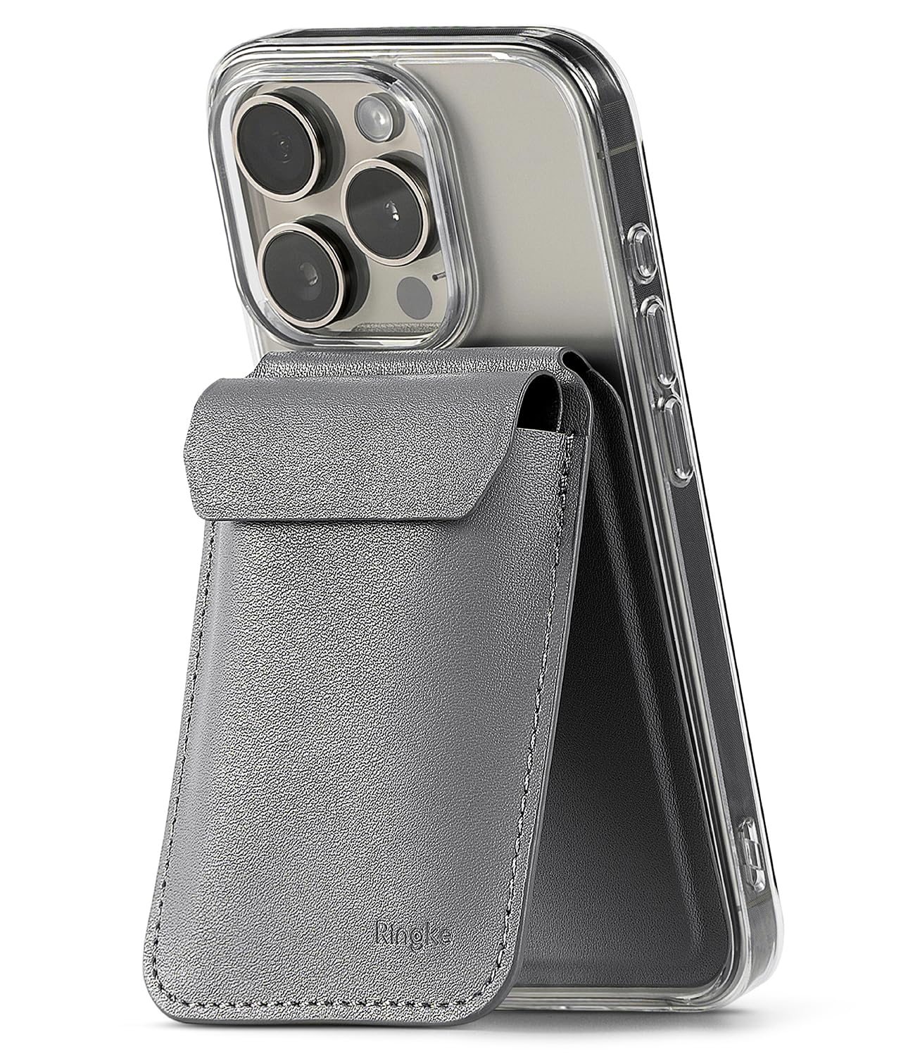Ringke Stand Wallet Portafoglio Magnetico Pelle 3 Carte Grigio