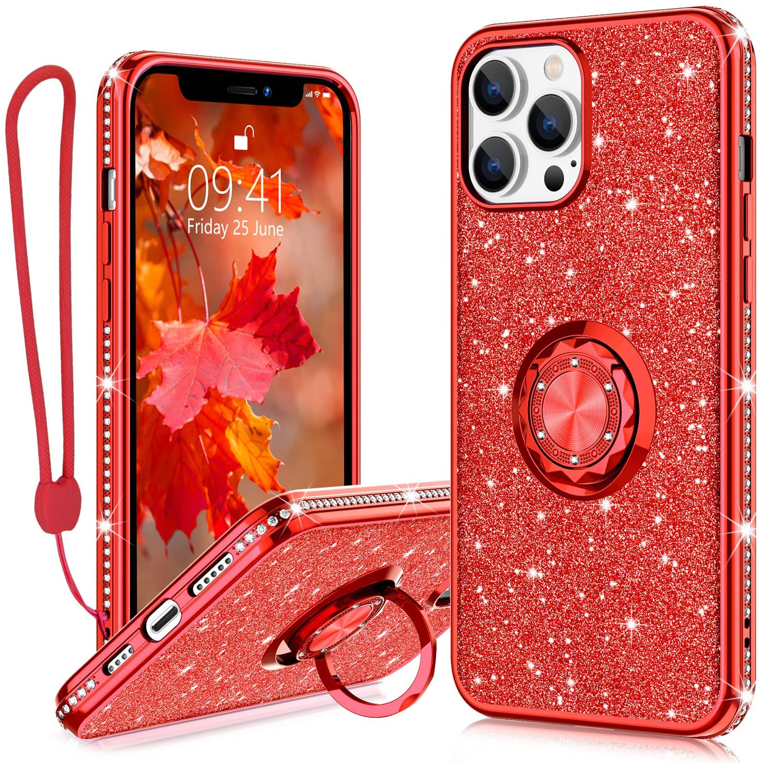 Redpepper Apple Cases iPhone 13 Pro cover glitter con anello