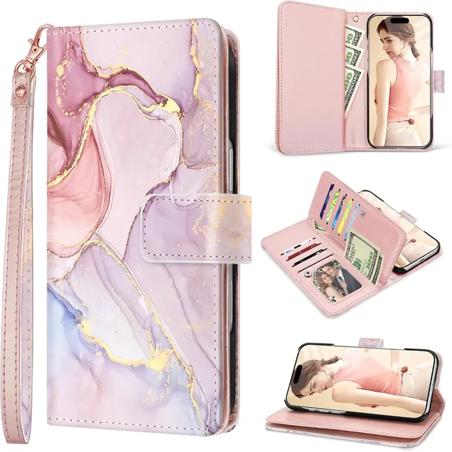 Redpepper iPhone 17 Pro Cover Pelle Marmo Oro Rosa