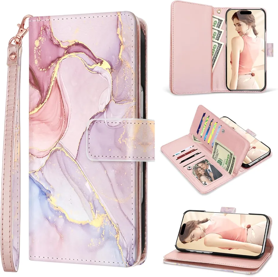 Redpepper iPhone 17 Pro Cover Pelle Marmo Oro Rosa