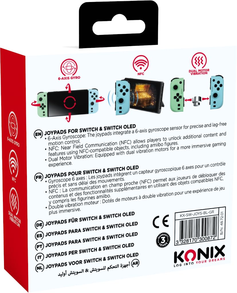 Konix Controllers Joypad Switch controller Bluetooth verde blu 8 ore