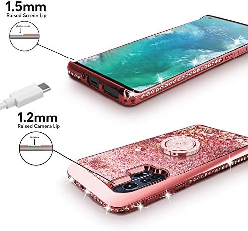 Redpepper Moto Edge Plus cover glitter oro rosa con anello TPU