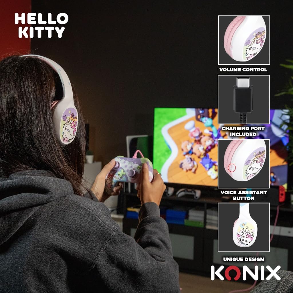Konix Hello Kitty Cuffie Bluetooth 5.3 Bianco Rosa 30h