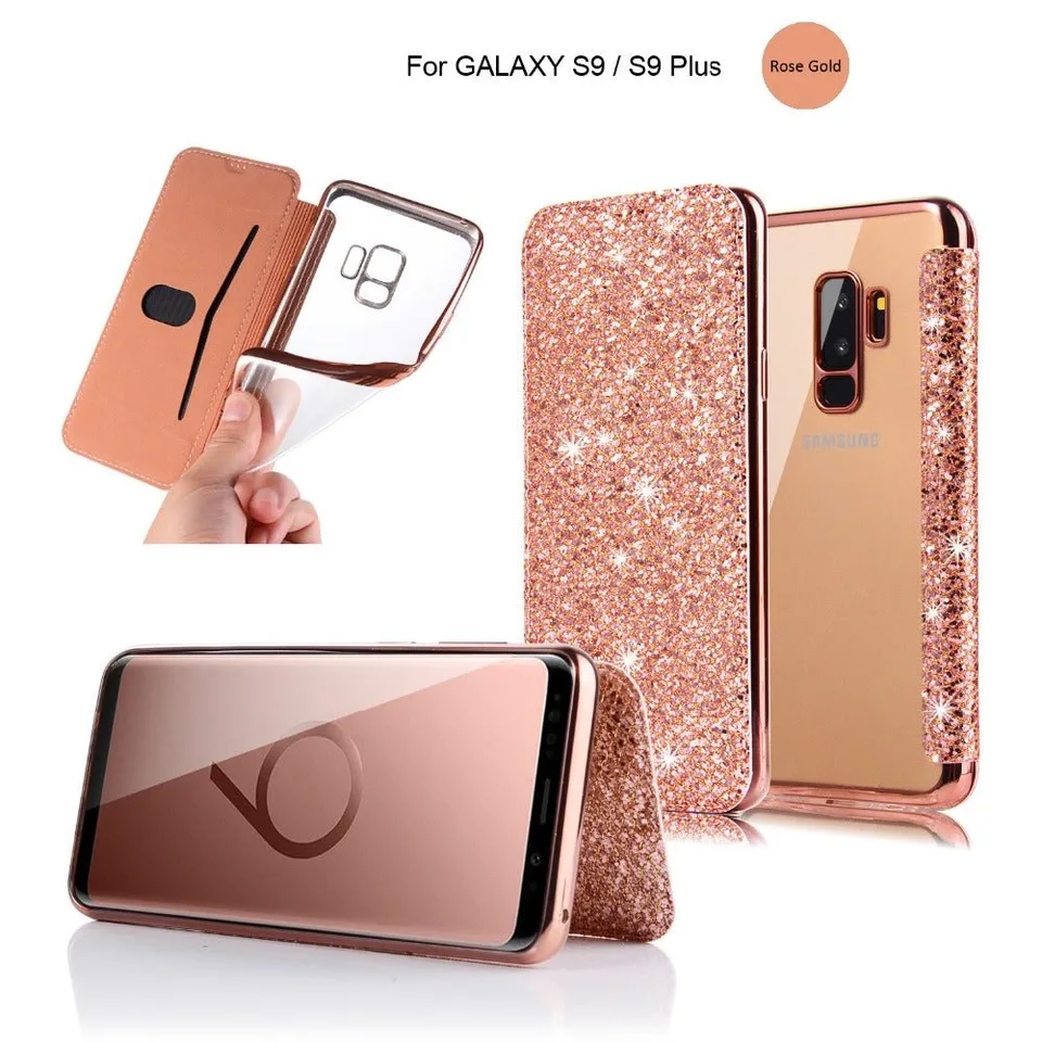Redpepper Galaxy S10 Cover Portafoglio Glitter Pelle Nera
