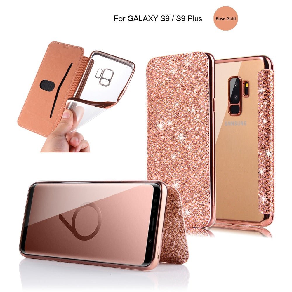 Redpepper Galaxy S10 Cover Portafoglio Glitter Pelle Nera