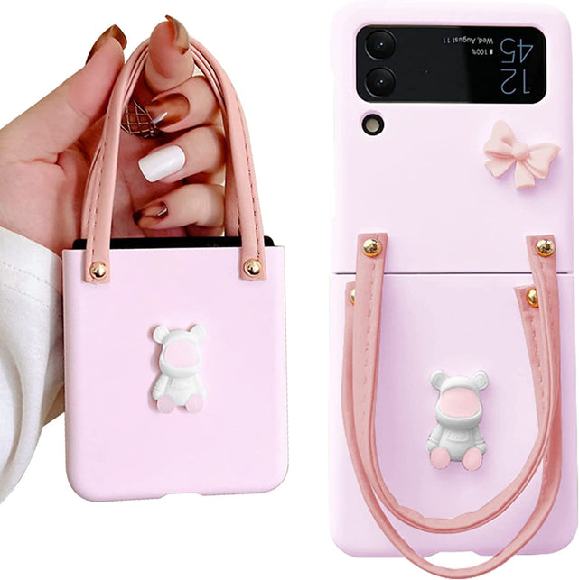 Redpepper Galaxy cover Z Flip 4 rosa con cinturino orsetto