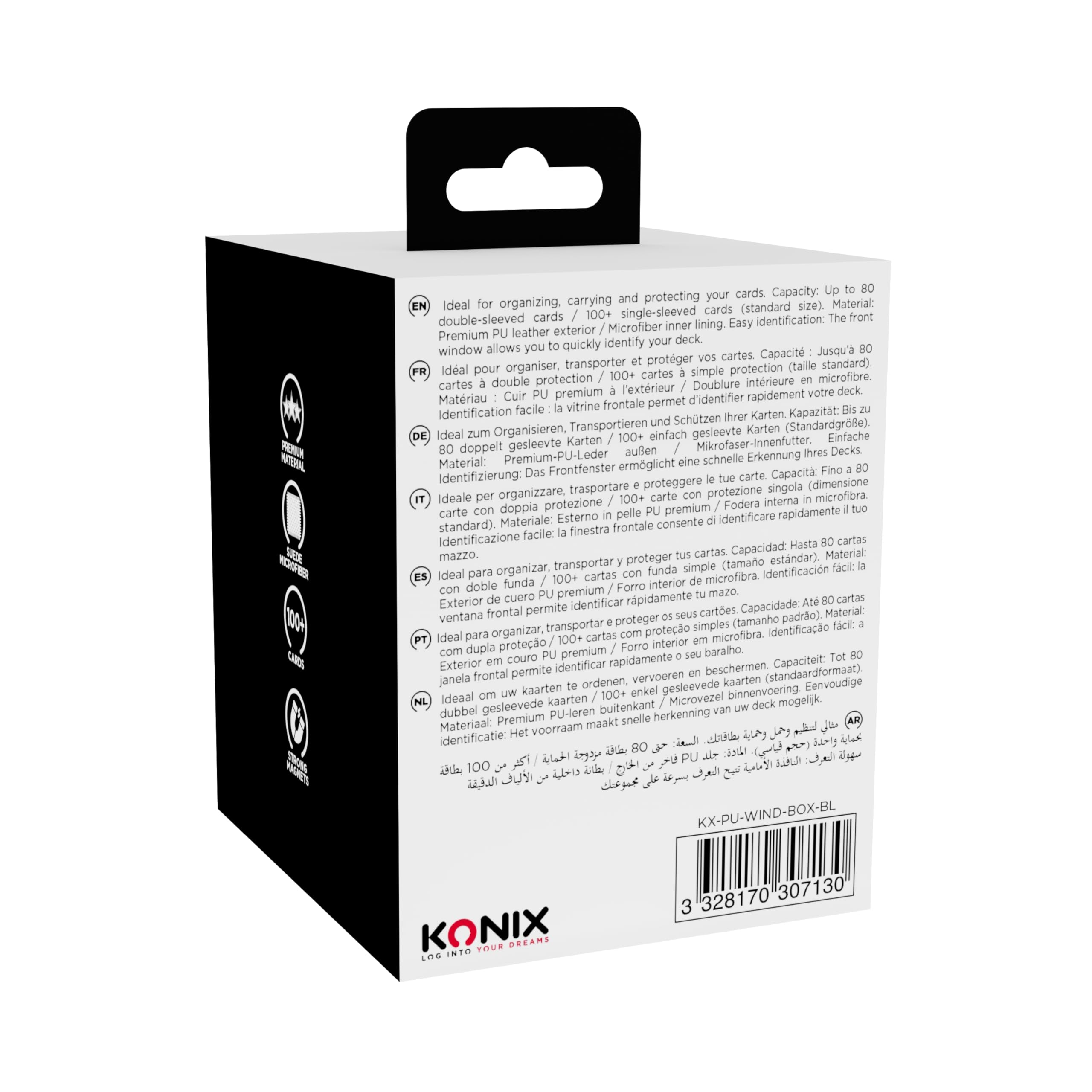 Konix Window Deckbox portacarte 63x88 nero rosso magnetico