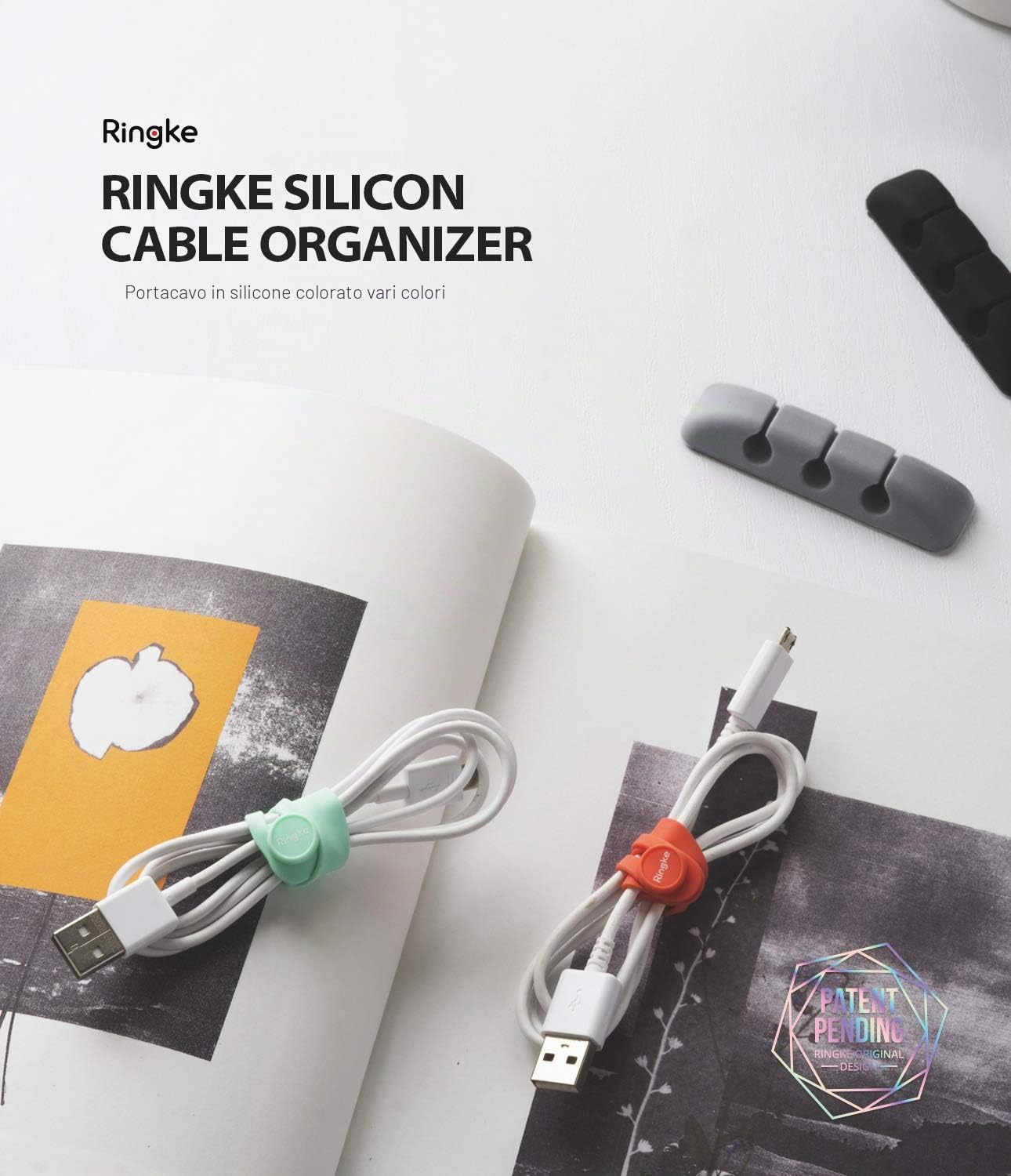 Ringke Cable Organizer Clip Cavi Silicone 4 Pezzi Multicolore
