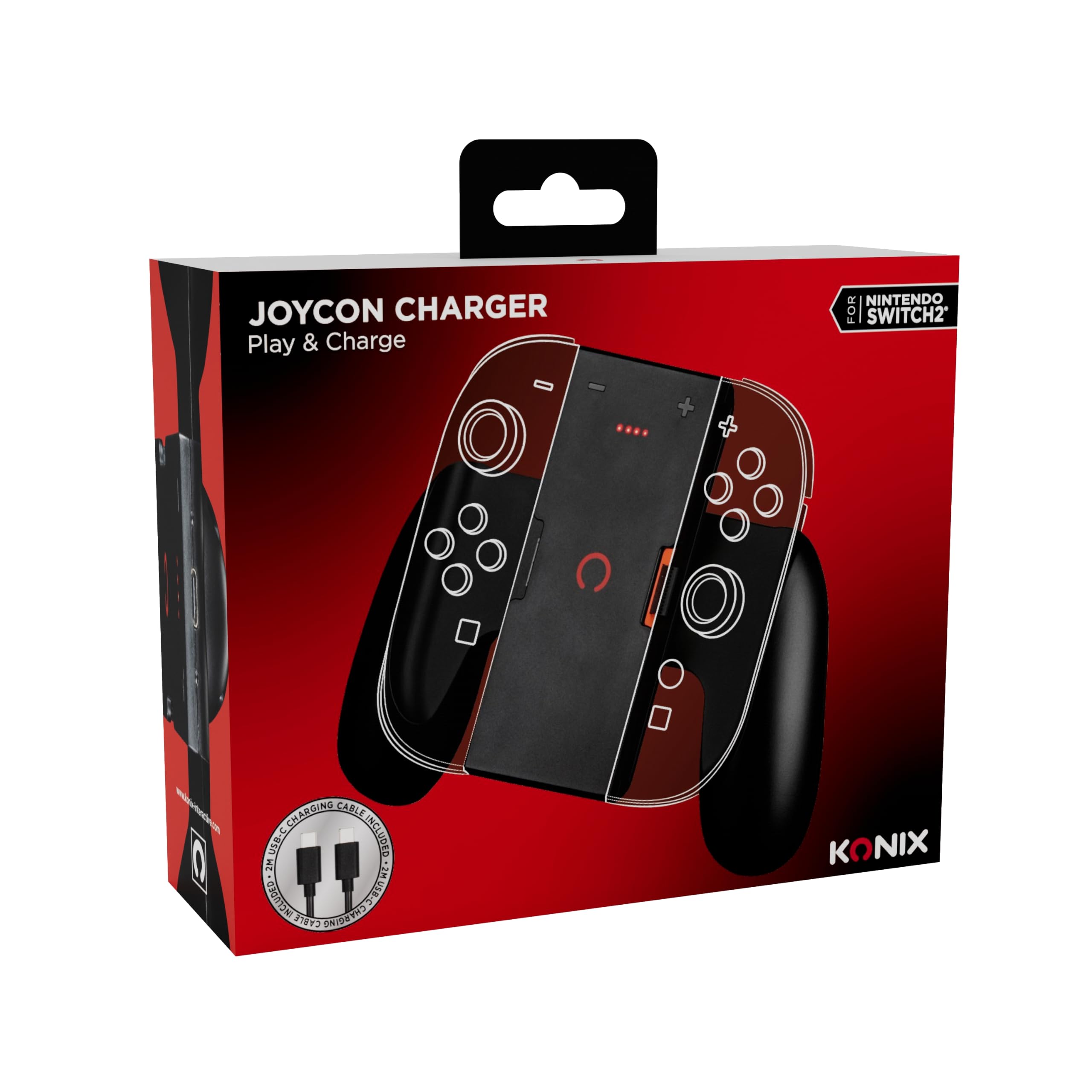 Konix Play and Charge impugnature Joy-Con Switch 2 nero LED