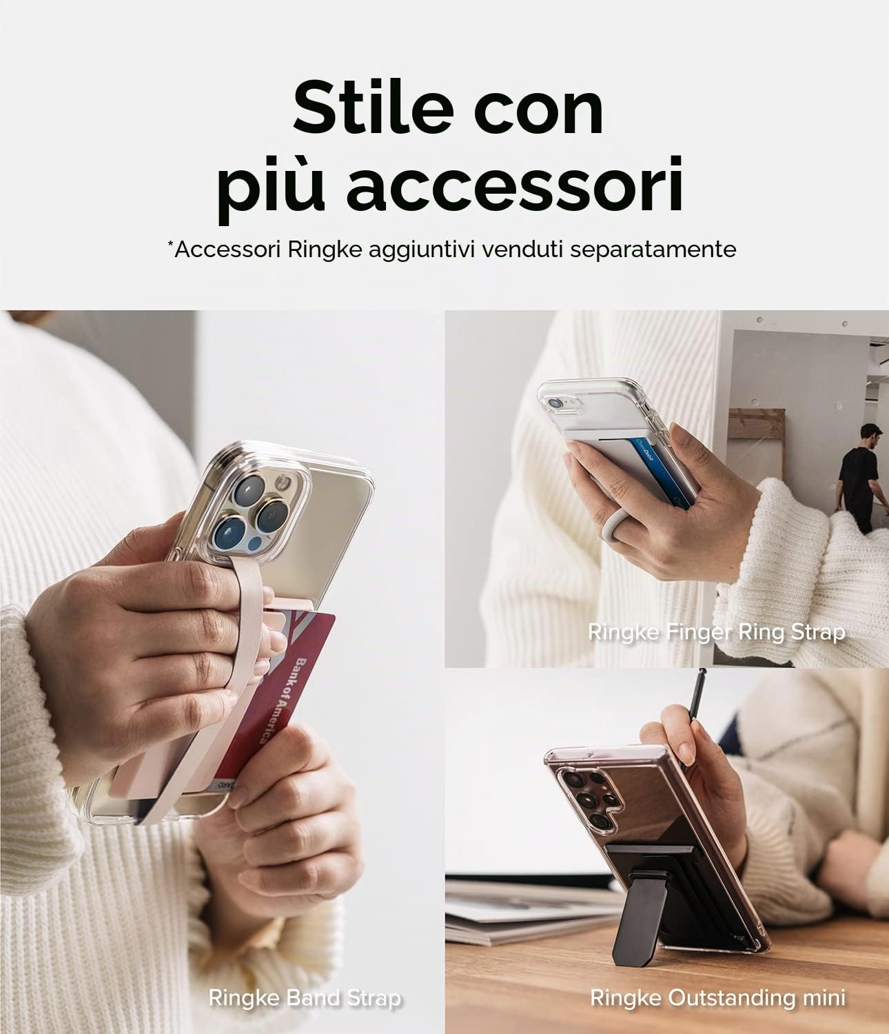 Ringke Side Slot Card Holder Adesivo PC 3 Carte Clear Mist