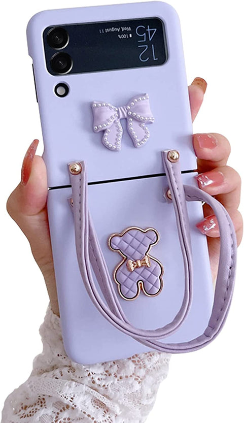 Redpepper Galaxy Cases Z Flip 4 cover viola orso con tracolla