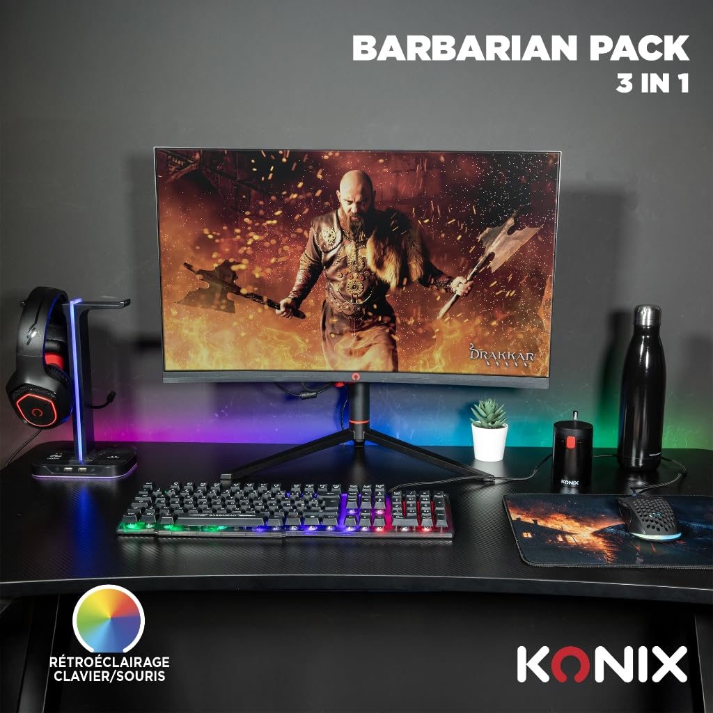 Konix Drakkar Barbarian set gaming PC tastiera AZERTY LED