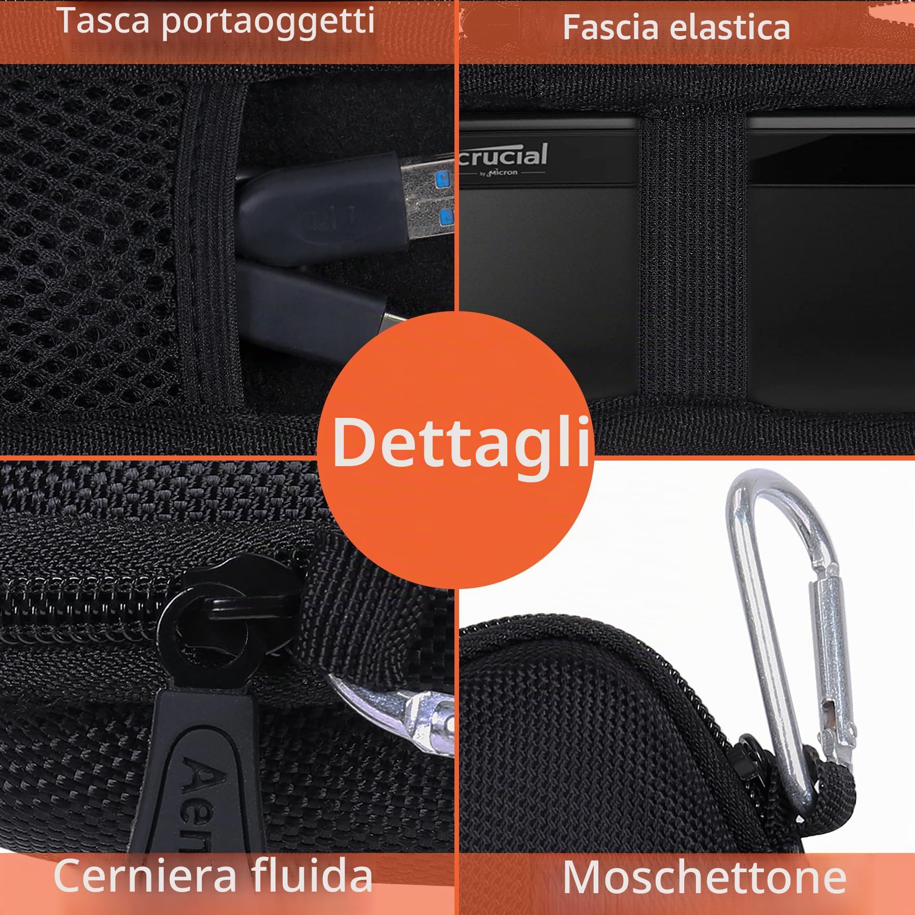 Aenllosi SSD Case Crucial X8 1TB 2TB custodia rigida EVA