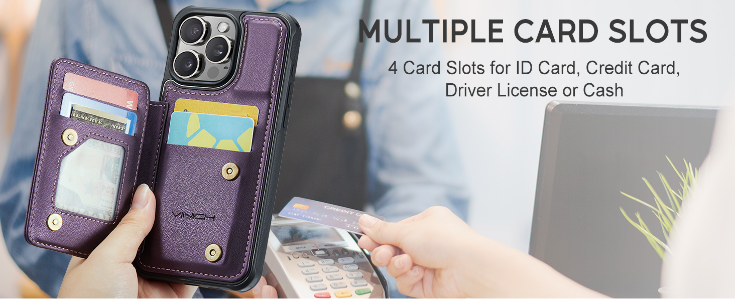 Redpepper iPhone 16 Pro Max Cover Portafoglio Viola Carte RFID