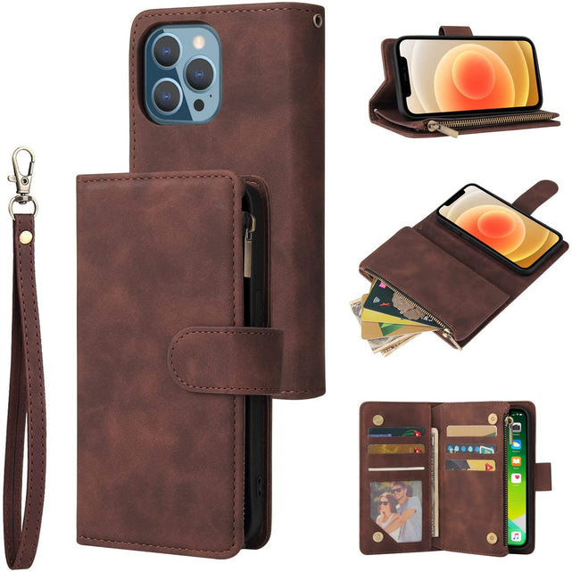 Redpepper iPhone 13 Pro Cover Portafoglio Zip Pelle Nera