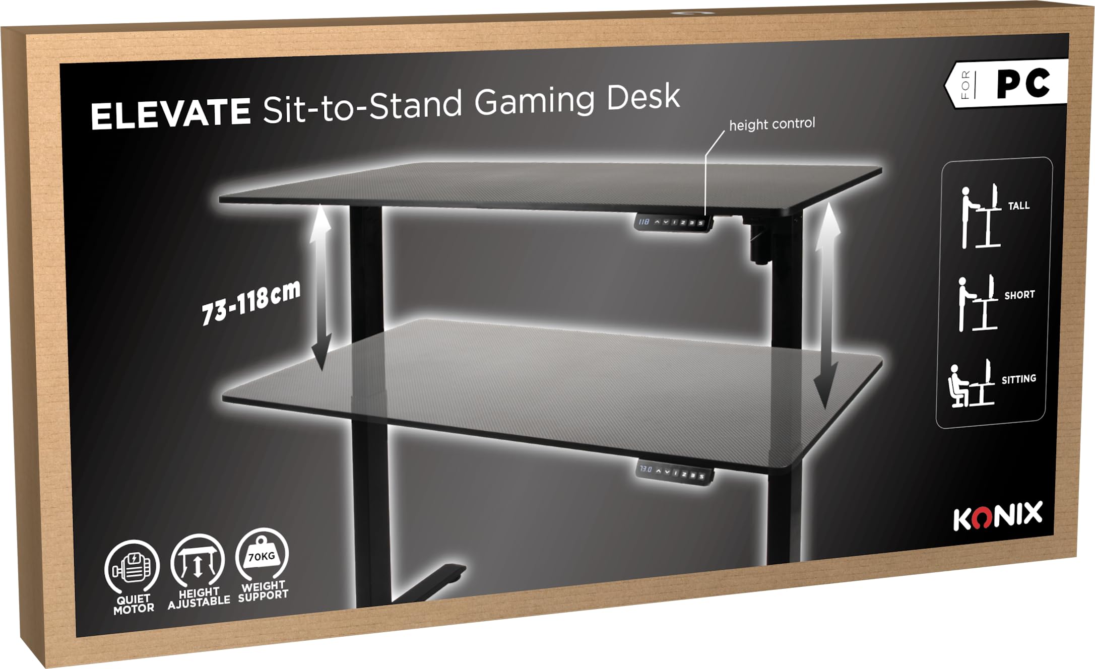 Konix Elevate Scrivania gaming regolabile nera 120x60