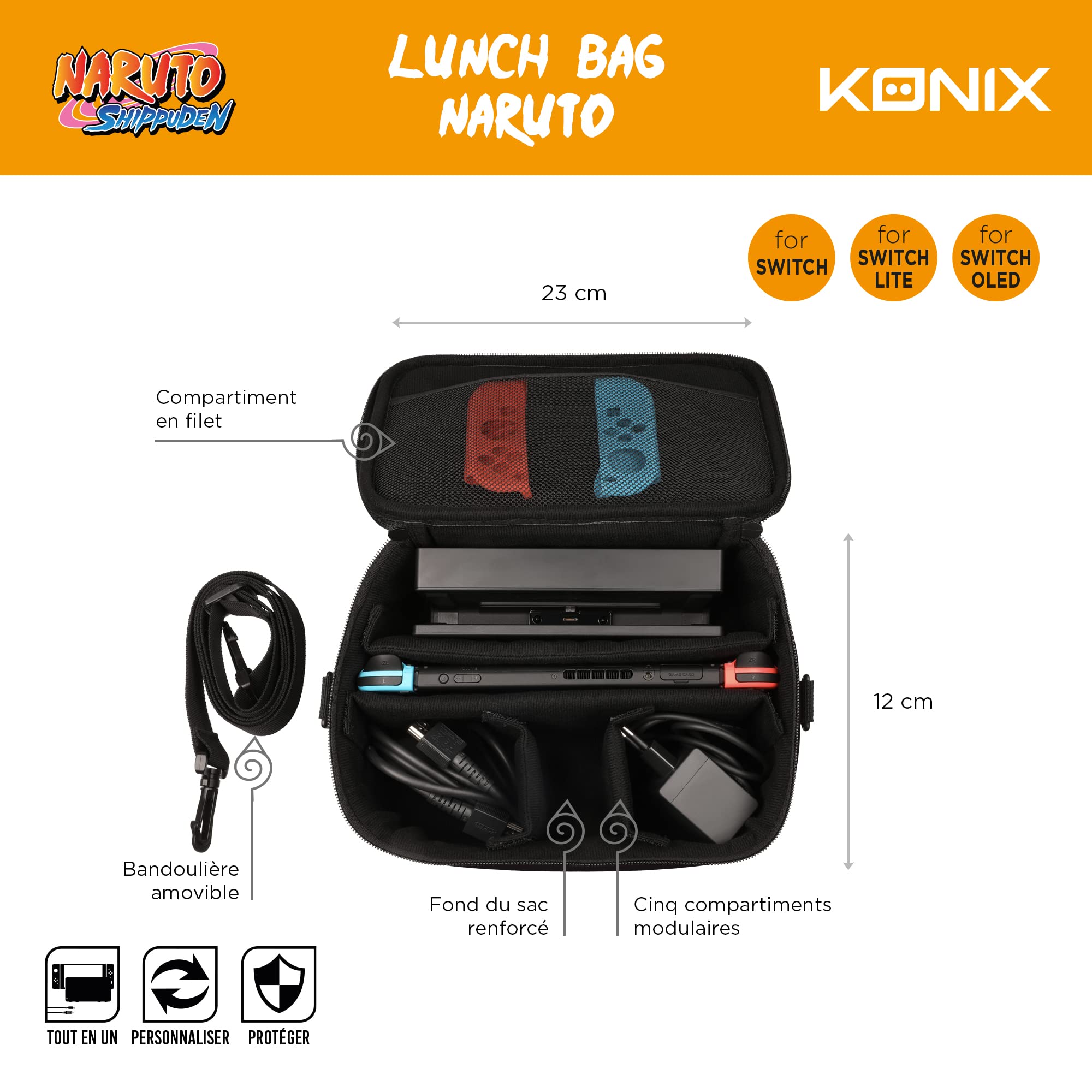 Konix Naruto Shippuden Borsa Switch Nero Naruto e Sasuke