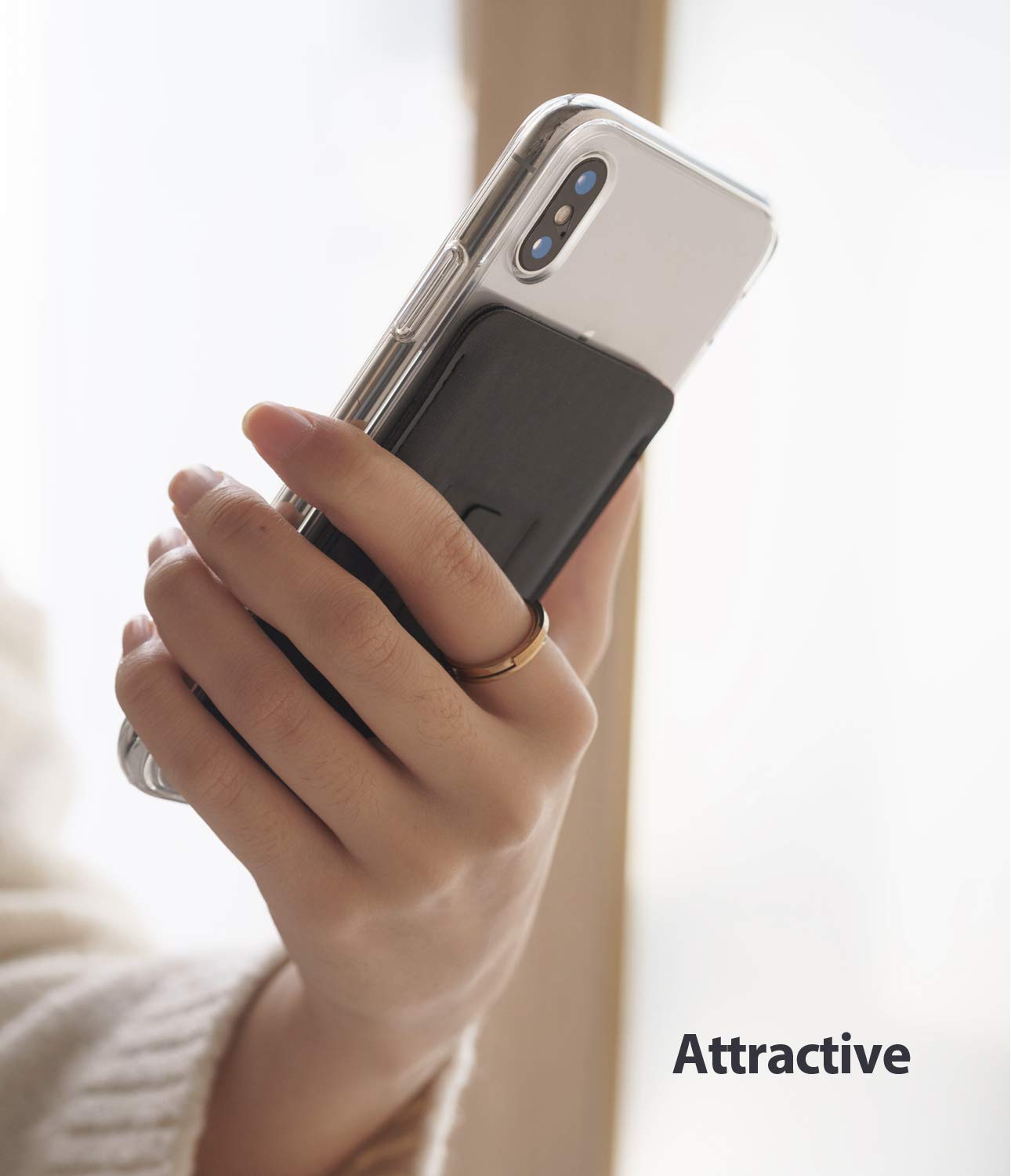 Ringke Card Holder Porta Carte Nero Adesivo con Stand
