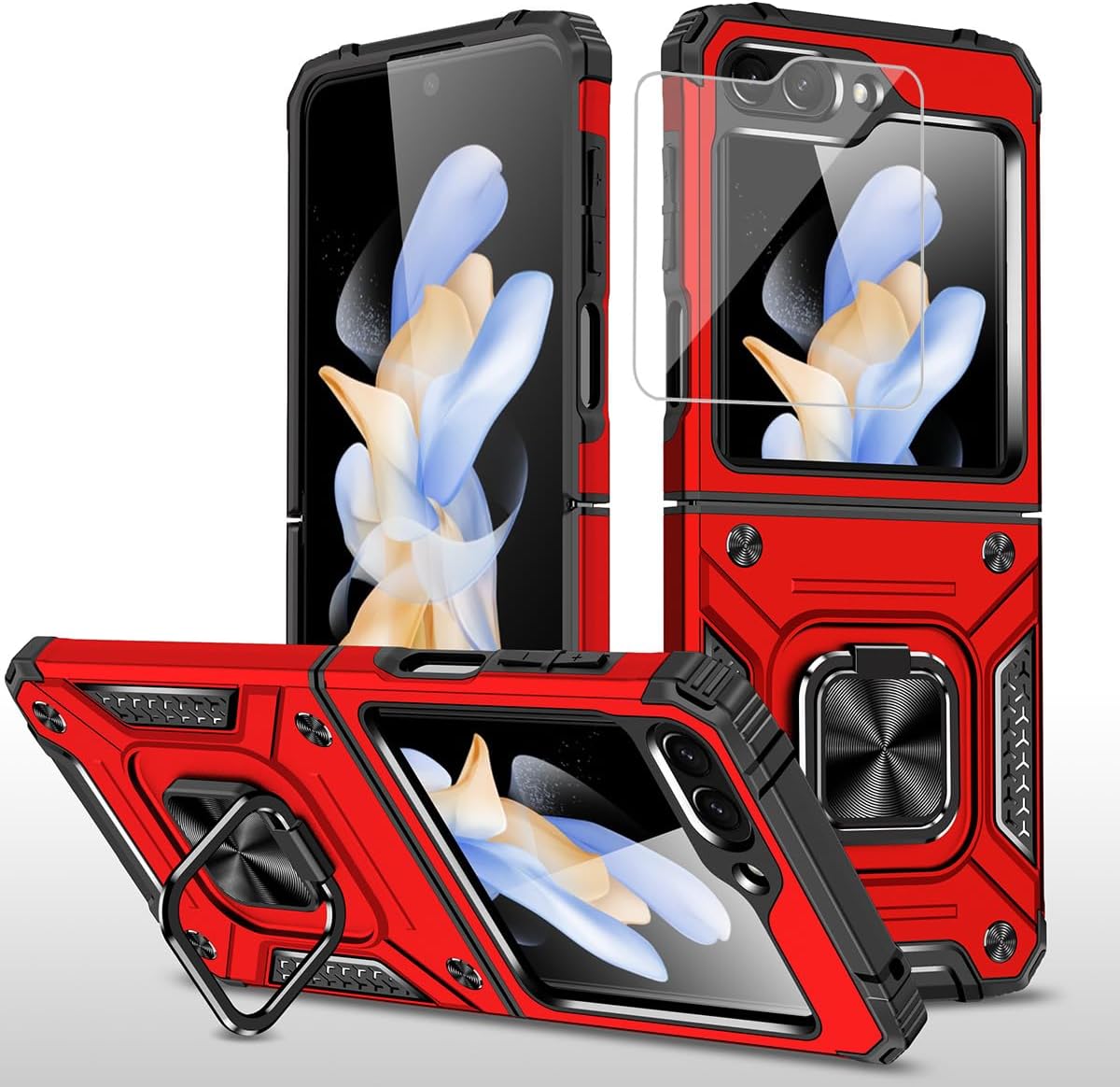Redpepper Galaxy Cases Z Flip 6 Cover anello stand 360 blu vetro