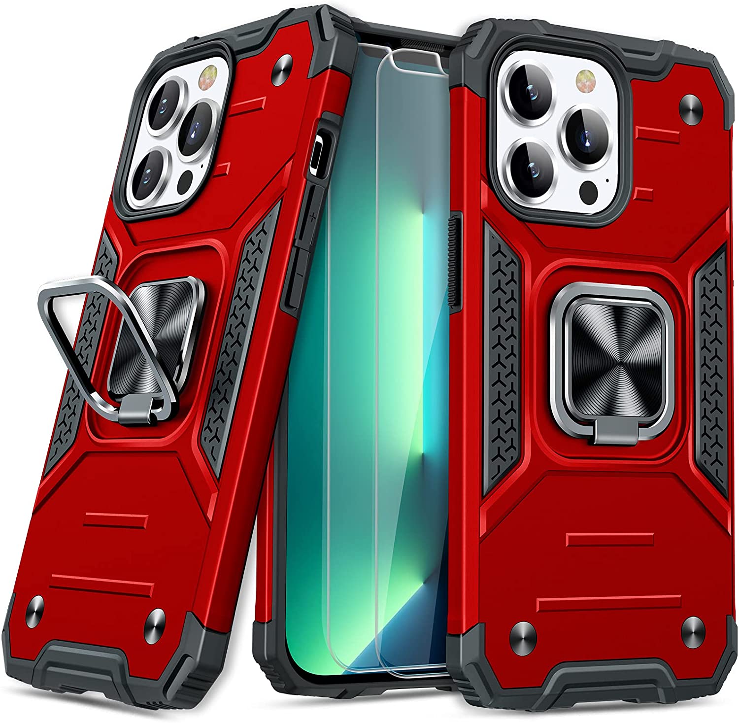 Redpepper iPhone 13 Pro Custodia Bumper con Anello e Vetro
