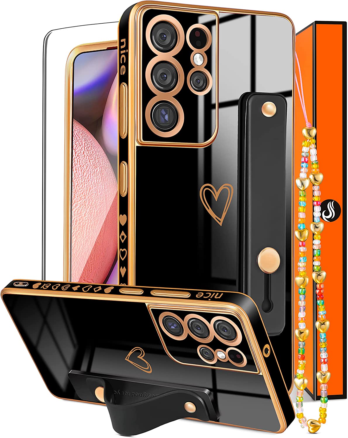 Redpepper Galaxy S21 Ultra cover cuore nera con laccio