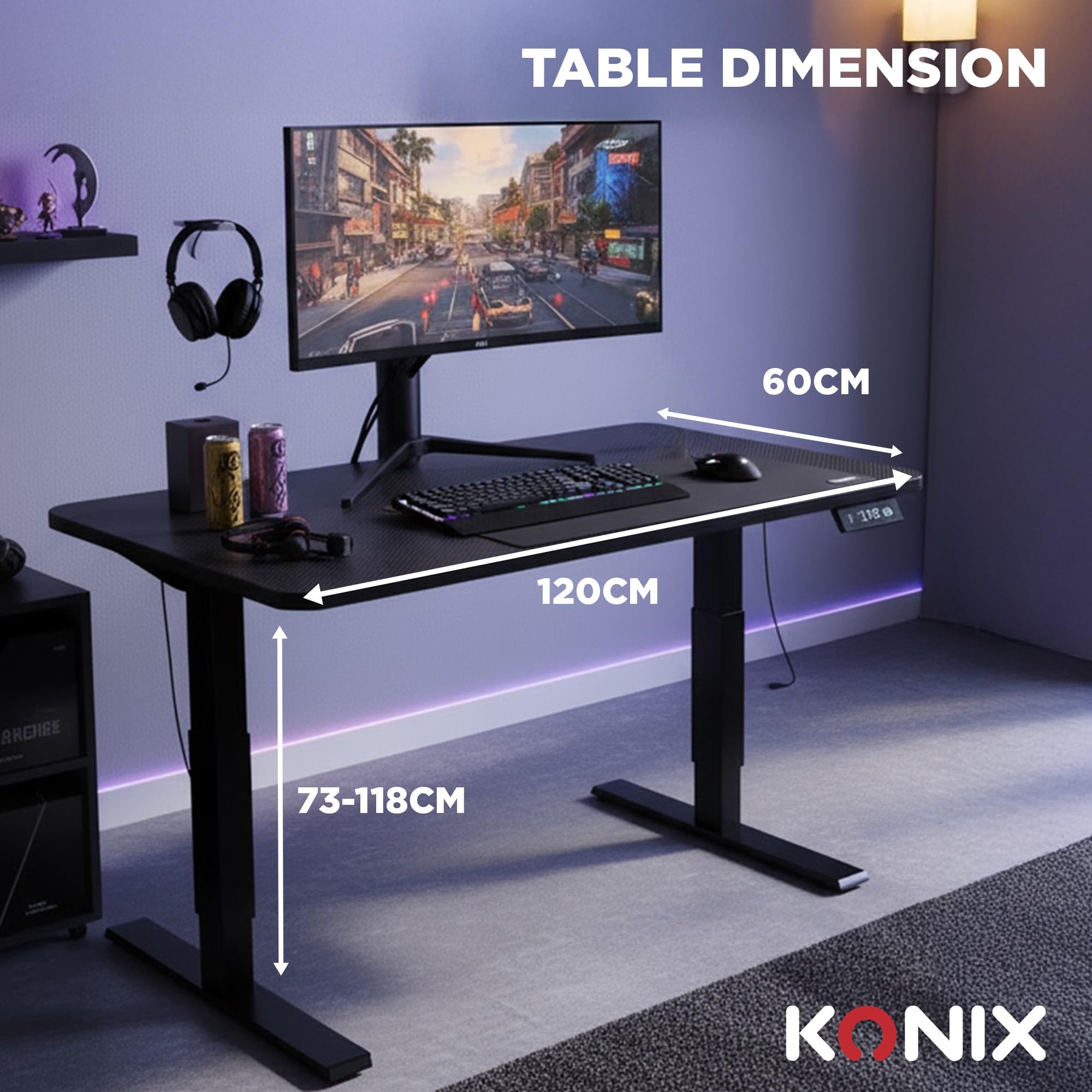 Konix Elevate Scrivania gaming regolabile nera 120x60