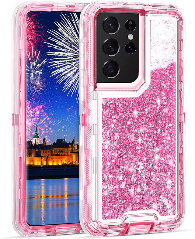 Redpepper S21 Ultra Cover Liquida Glitter Cuori Antiurto