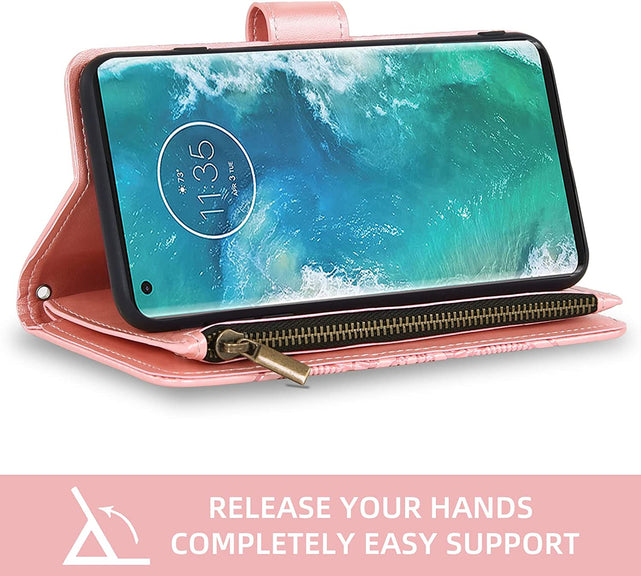 Redpepper Moto Edge Plus Cover Portafoglio Oro Rosa con Zip