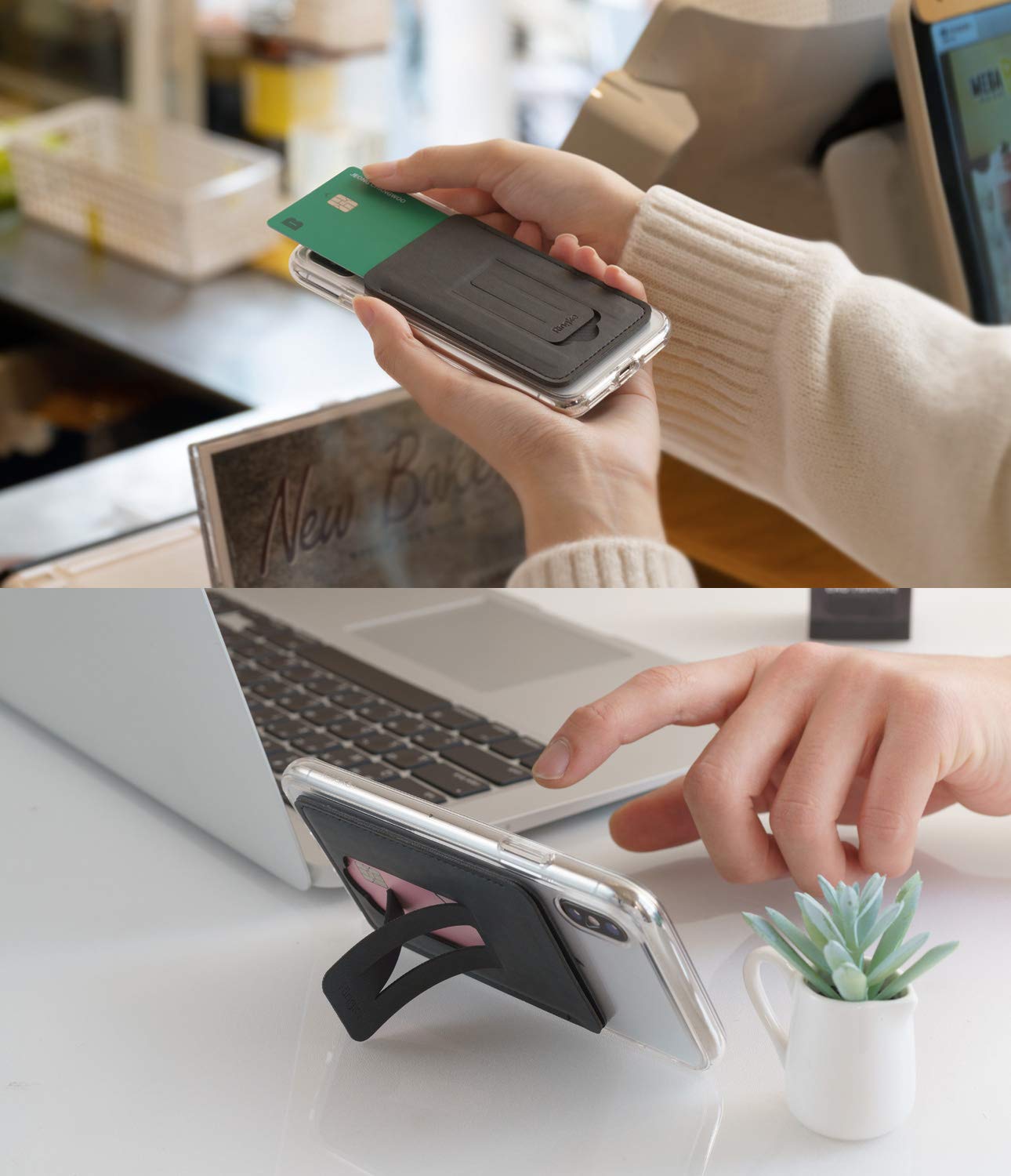 Ringke Card Holder Porta Carte Nero Adesivo con Stand