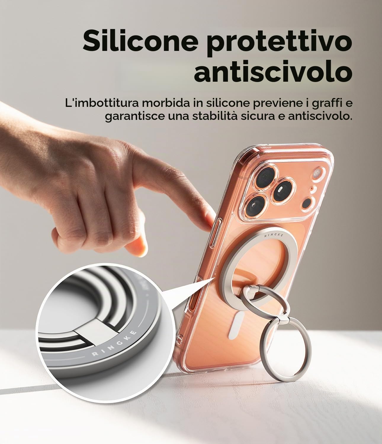 Ringke Ring Anello Magnetico Smartphone Argento Stand Presa N52