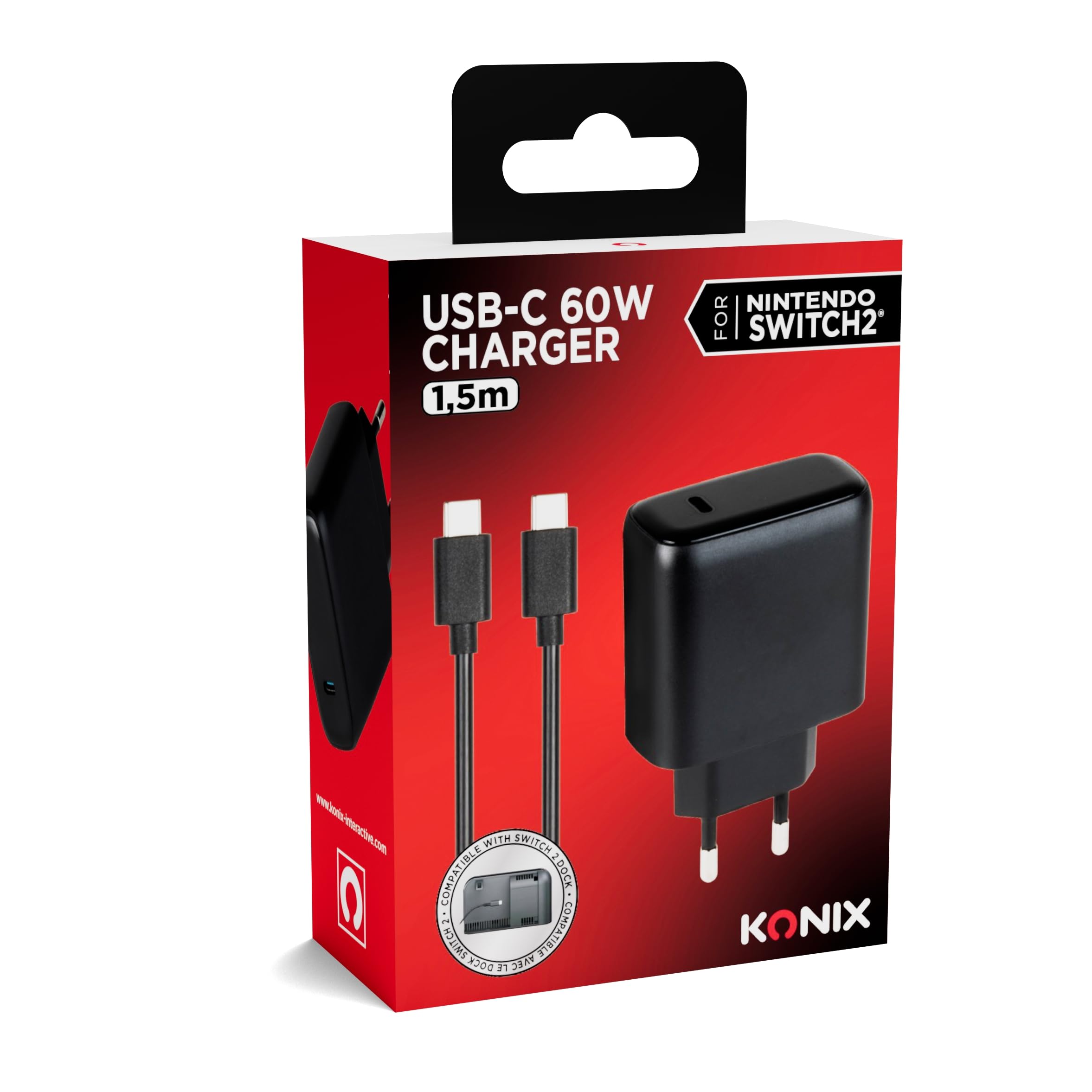 Konix Caricatore USB-C Switch 2 60W Nero 1,5 m Ricarica Rapida