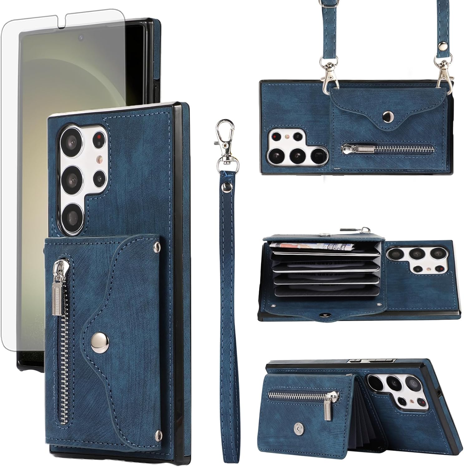 Redpepper S25 Ultra Cover Portafoglio Blu Pelle + Vetro