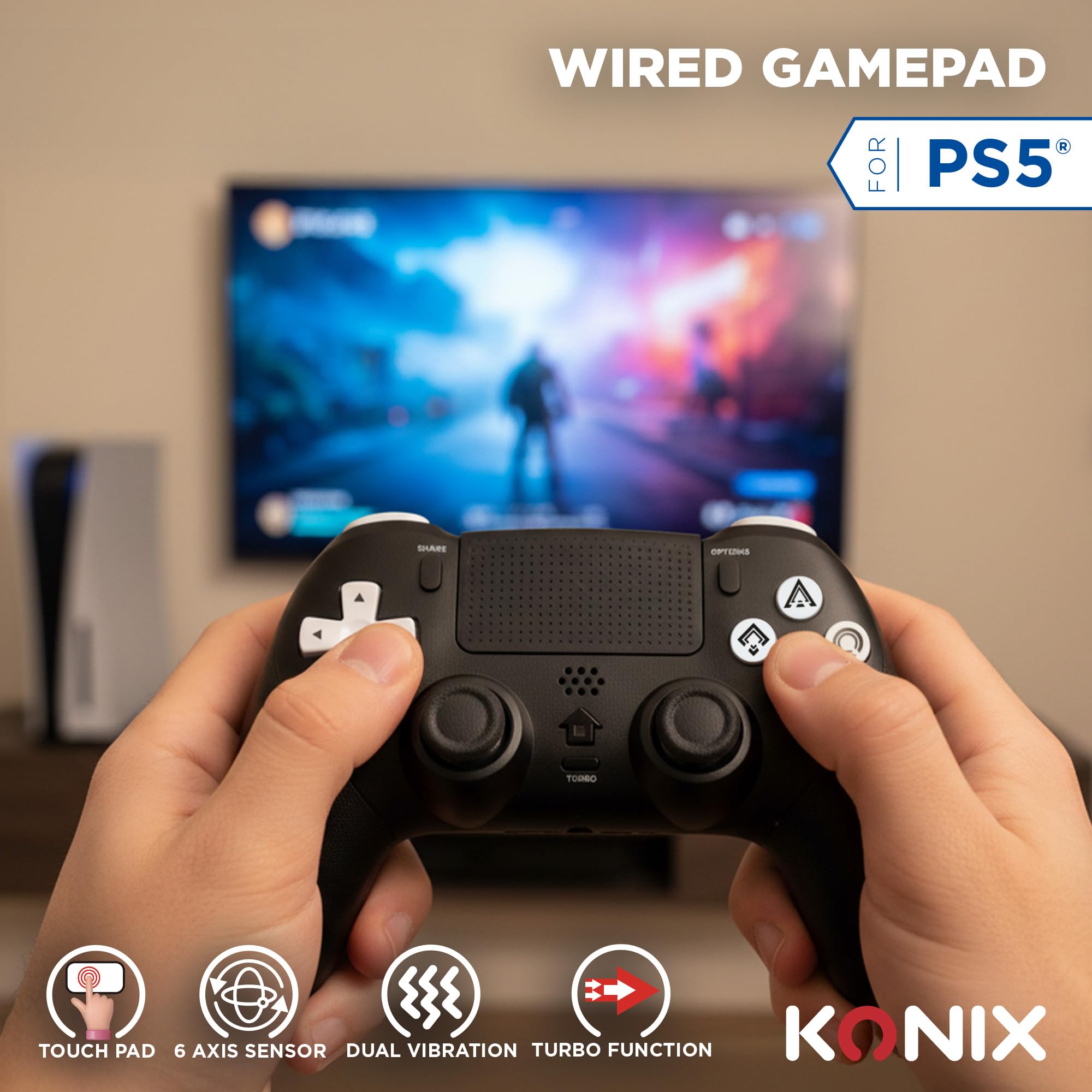 Konix Controllers controller cablato PS5 nero turbo anti-drift
