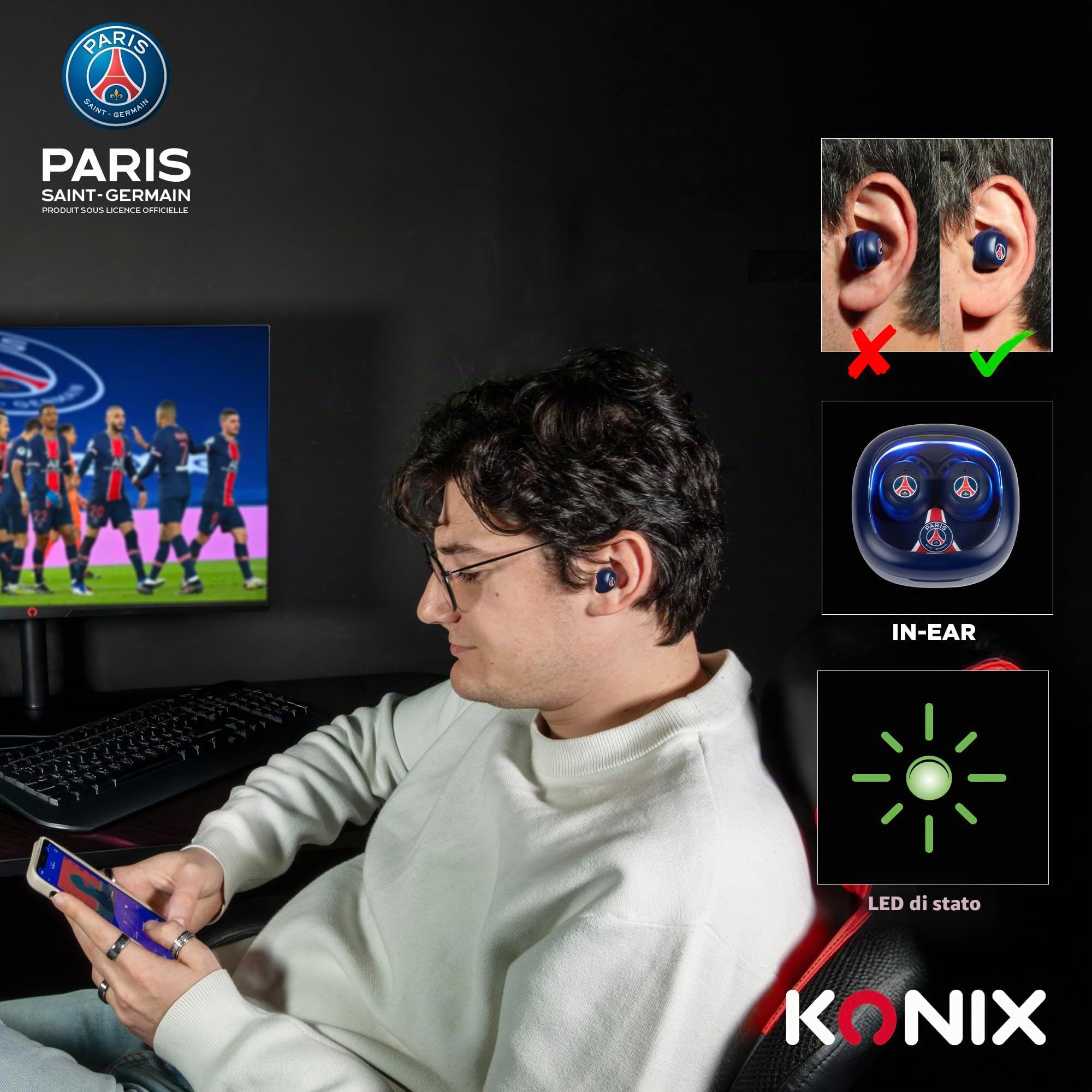 Konix Headsets auricolari bluetooth blu sport IPX4 8+15h