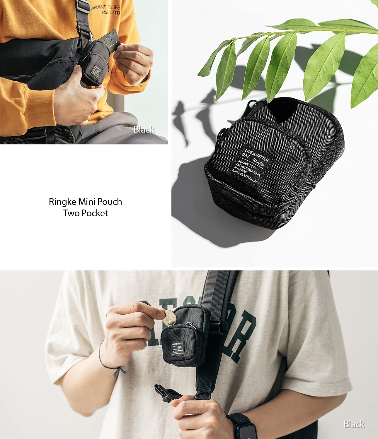 Ringke Mini Pouch Two Pocket Pochette Nylon Black AirPods