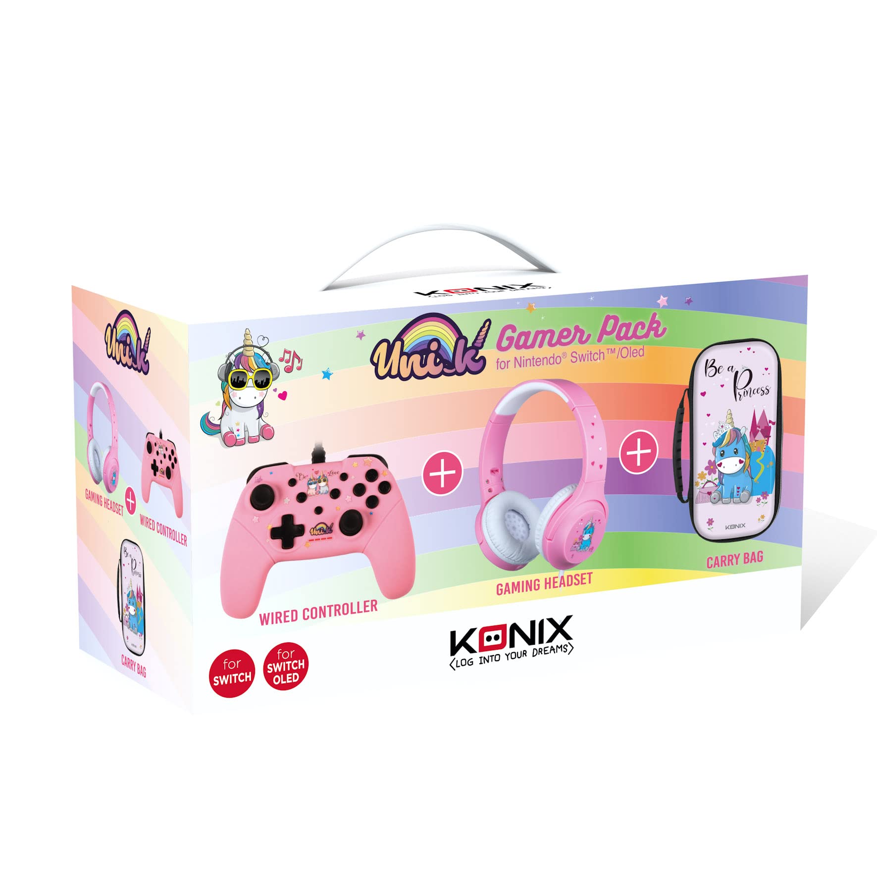 Konix kit accessori Switch minimalista nero custodia vetro auricolari