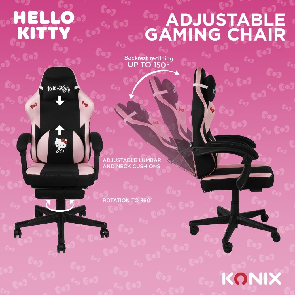 Konix Hello Kitty Sedia Gaming Ufficio 150° Nero Rosa