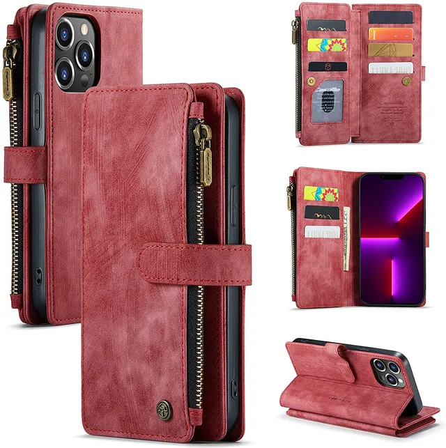 Redpepper iPhone 13 Pro Max Custodia Portafoglio Pelle Nero Zip