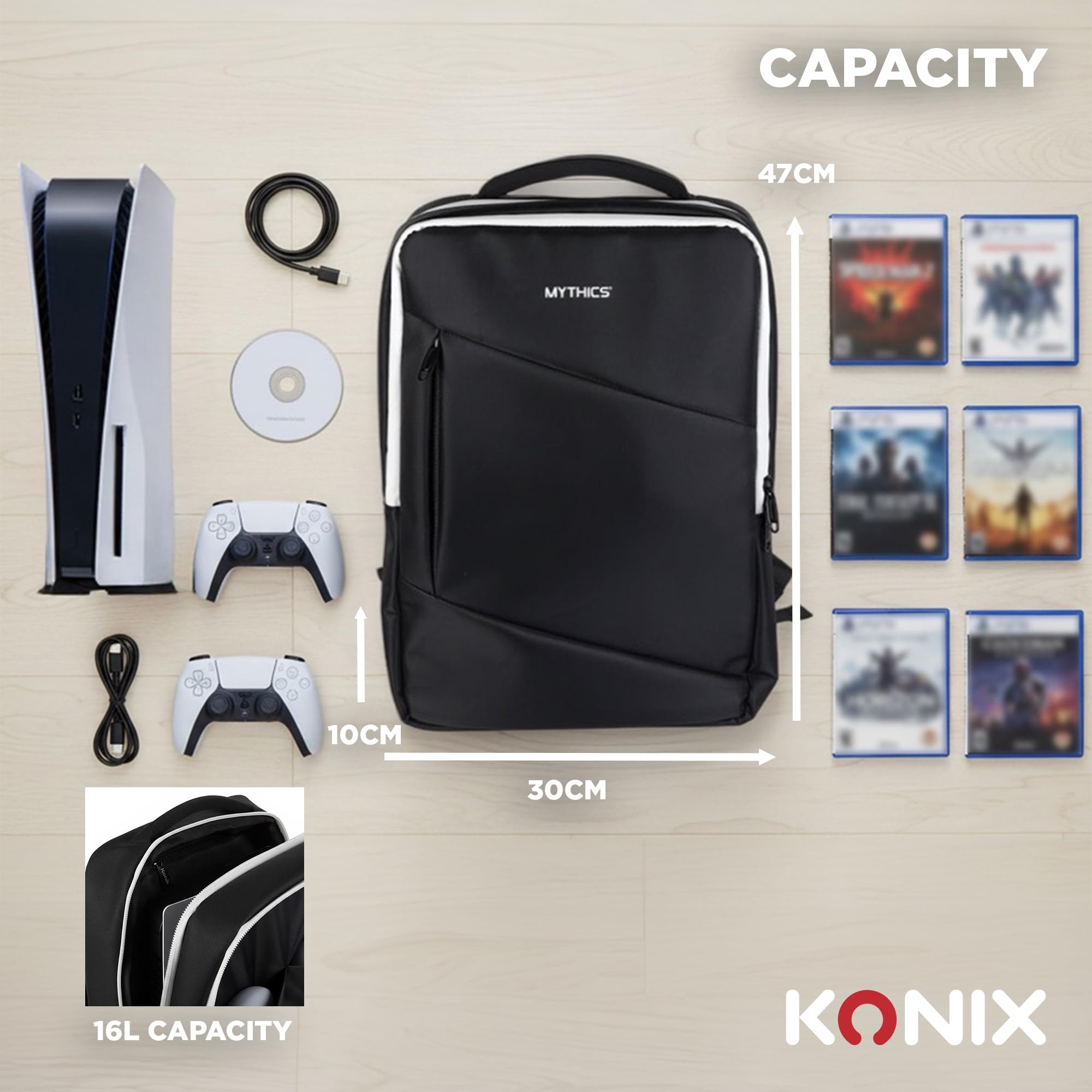 Konix Mythics Titan zaino PS5 16L nero bianco 30x10x47 cm