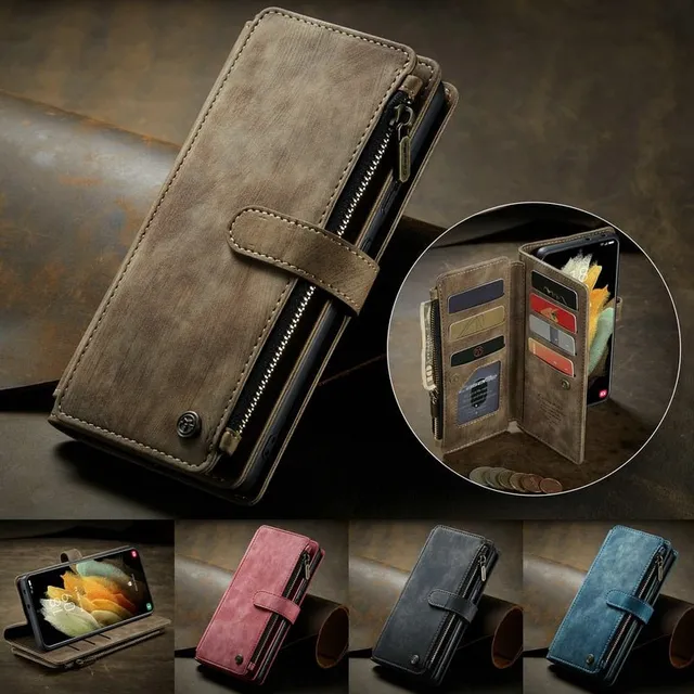 Redpepper Galaxy Custodia S21 Ultra Portafoglio Pelle Nera Stand