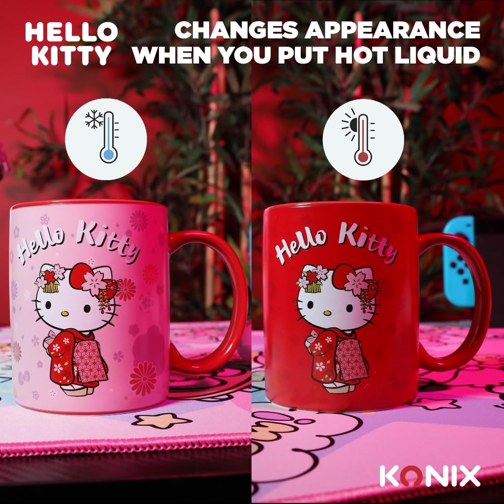 Konix Hello Kitty Tazza Termoreattiva 320 ml Rosso Kimono